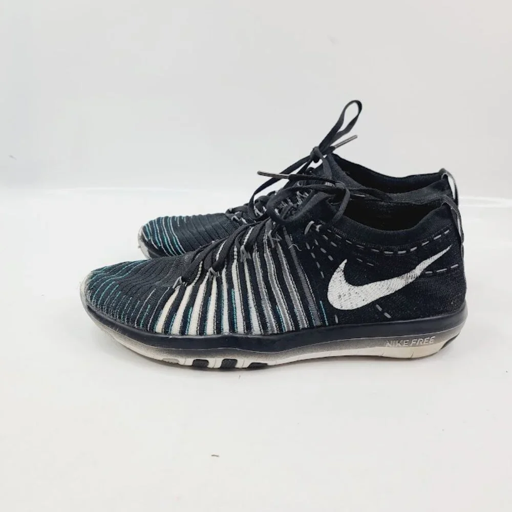 Nike Women's Black Teal Free Transform Flyknit Mesh Athletic Running Shoes‎ Sz 8